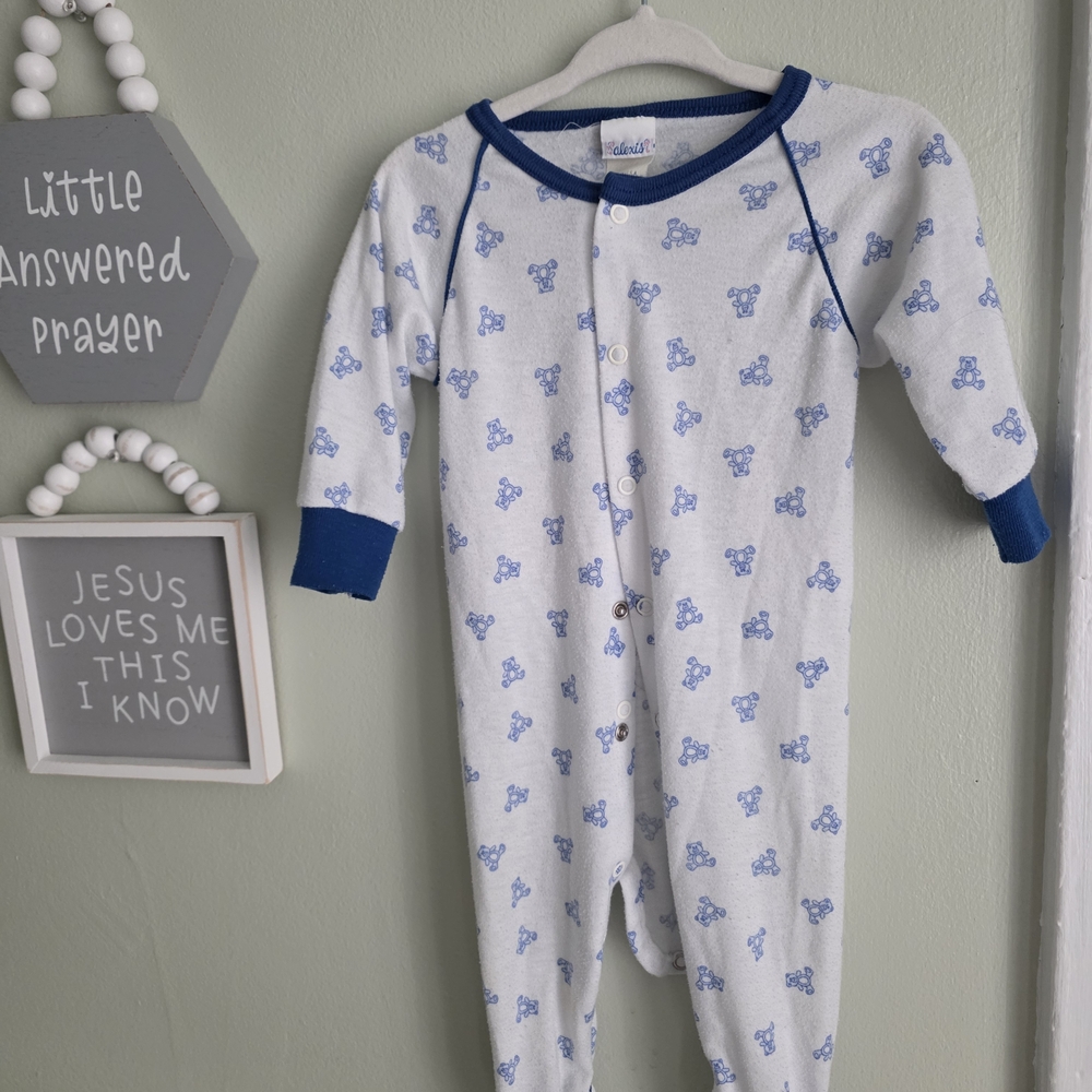 Alexis Light Blue Bear-Print Long-Sleeve Footie with Navy Bear Bundle
